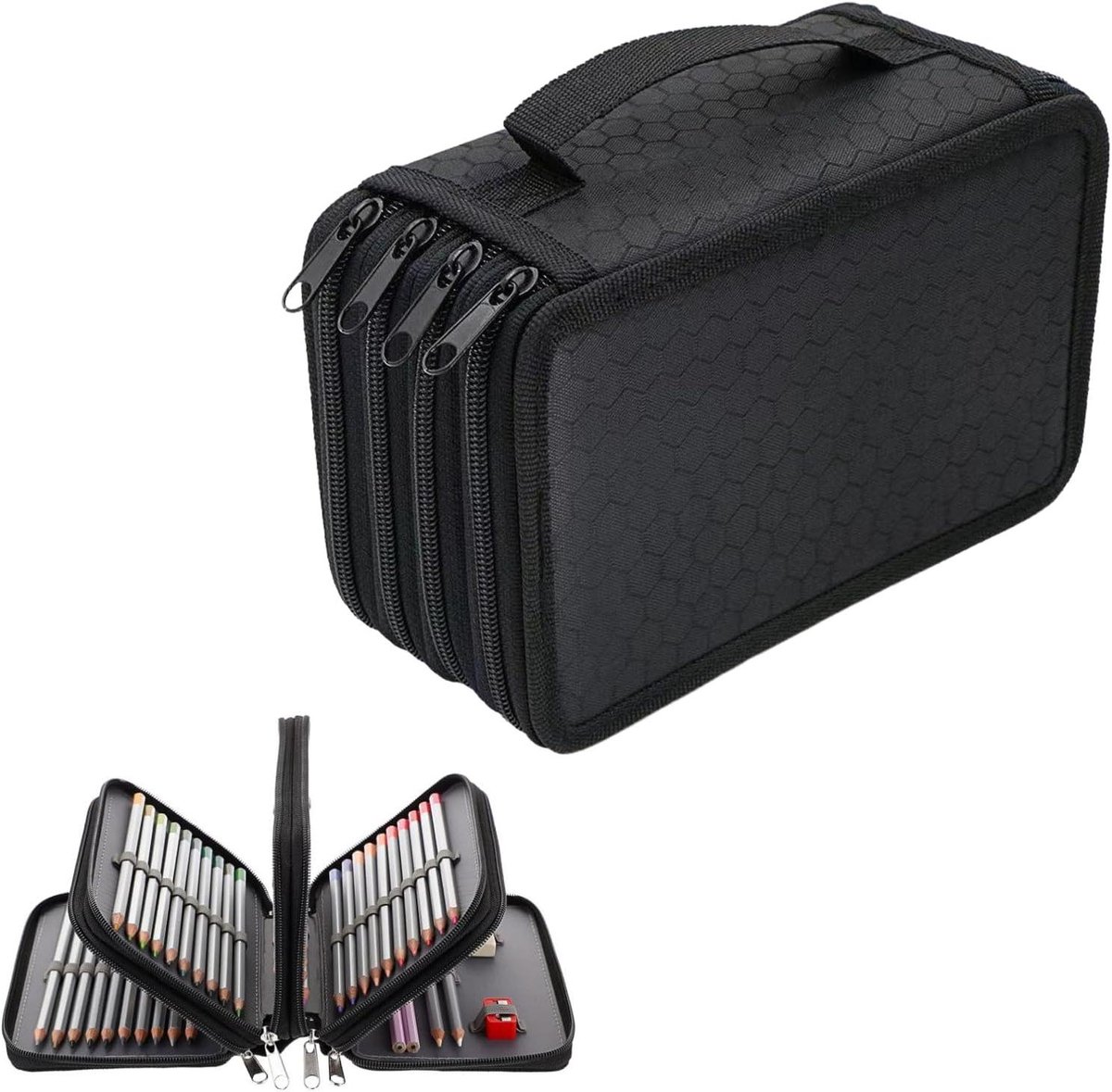 Zeynomax - Groot pennenetui met 72 sleuven voor volwassenen | Etui voor kleurpotloden en markeerstiften | Balpennenhouder voor meisjes en jongens in zwart | Ruime capaciteit